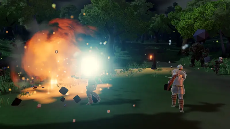 A spell explodes during a night raid on the camp